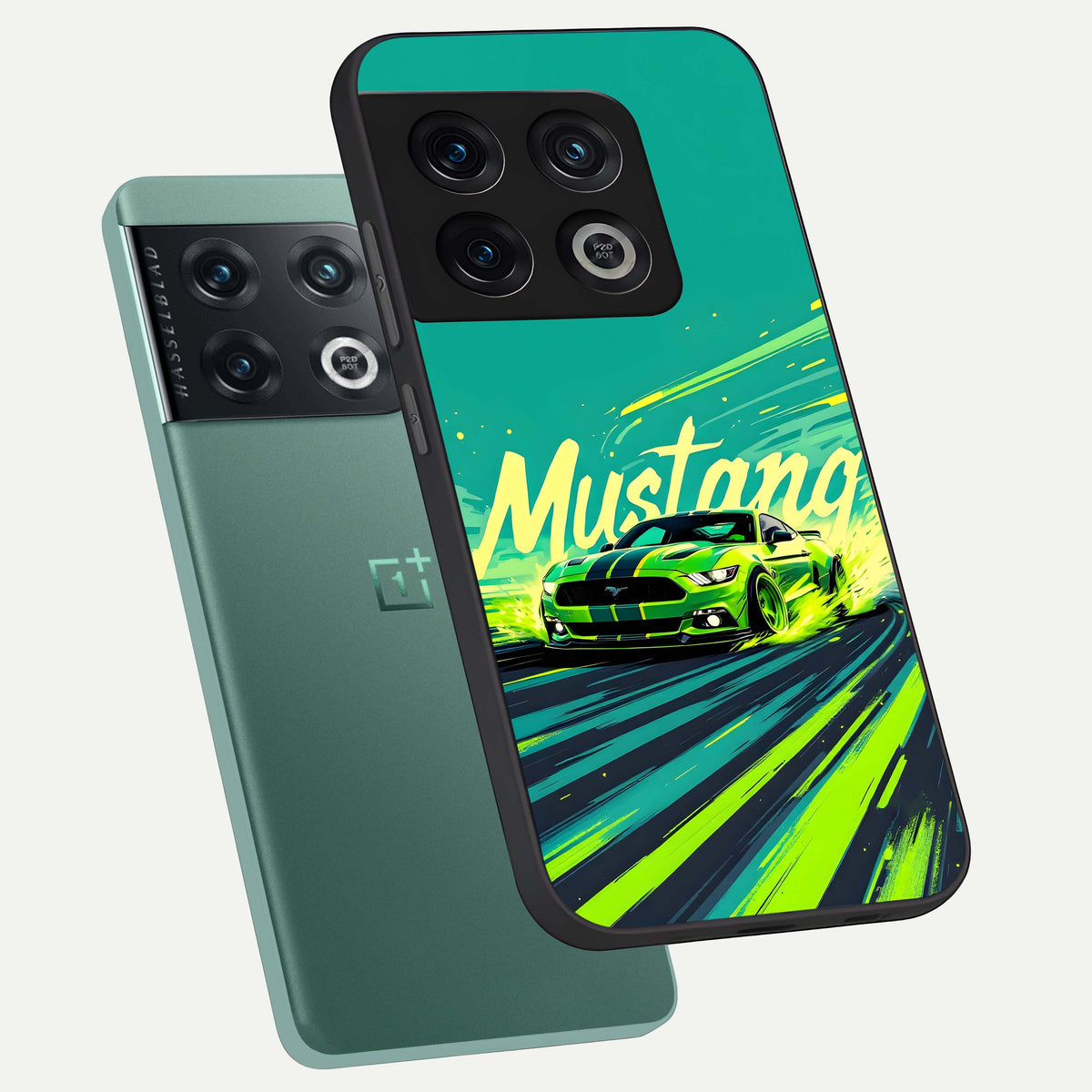  Mustang Bang phone case For OnePlus 10 Pro showing premium glass back cover with detailed artwork