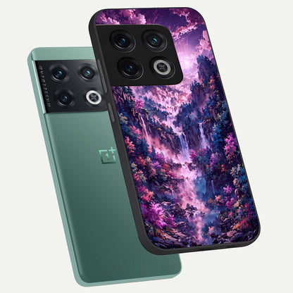  Mystic Cascade Peaks phone case For OnePlus 10 Pro showing premium glass back cover with detailed artwork
