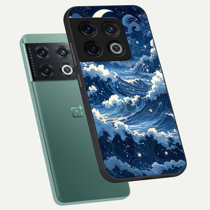  Ocean Moon Waves phone case For OnePlus 10 Pro showing premium glass back cover with detailed artwork