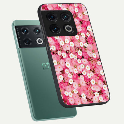 Pink Daisy Bliss phone case For OnePlus 10 Pro showing premium glass back cover with detailed artwork