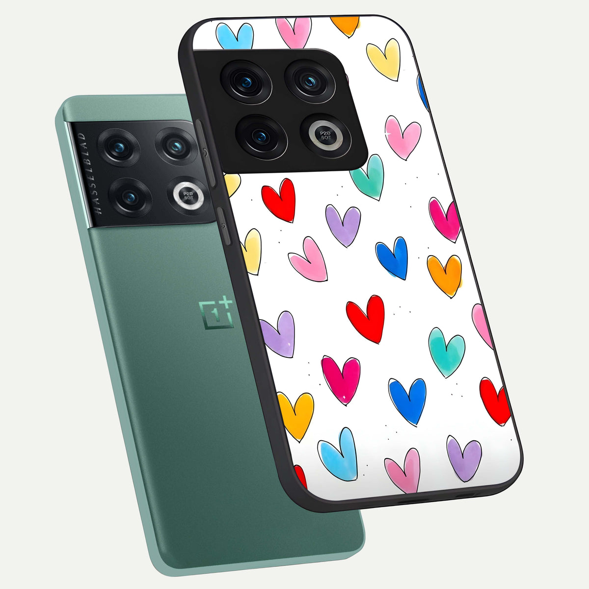  Playful Love Doodles phone case For OnePlus 10 Pro showing premium glass back cover with detailed artwork