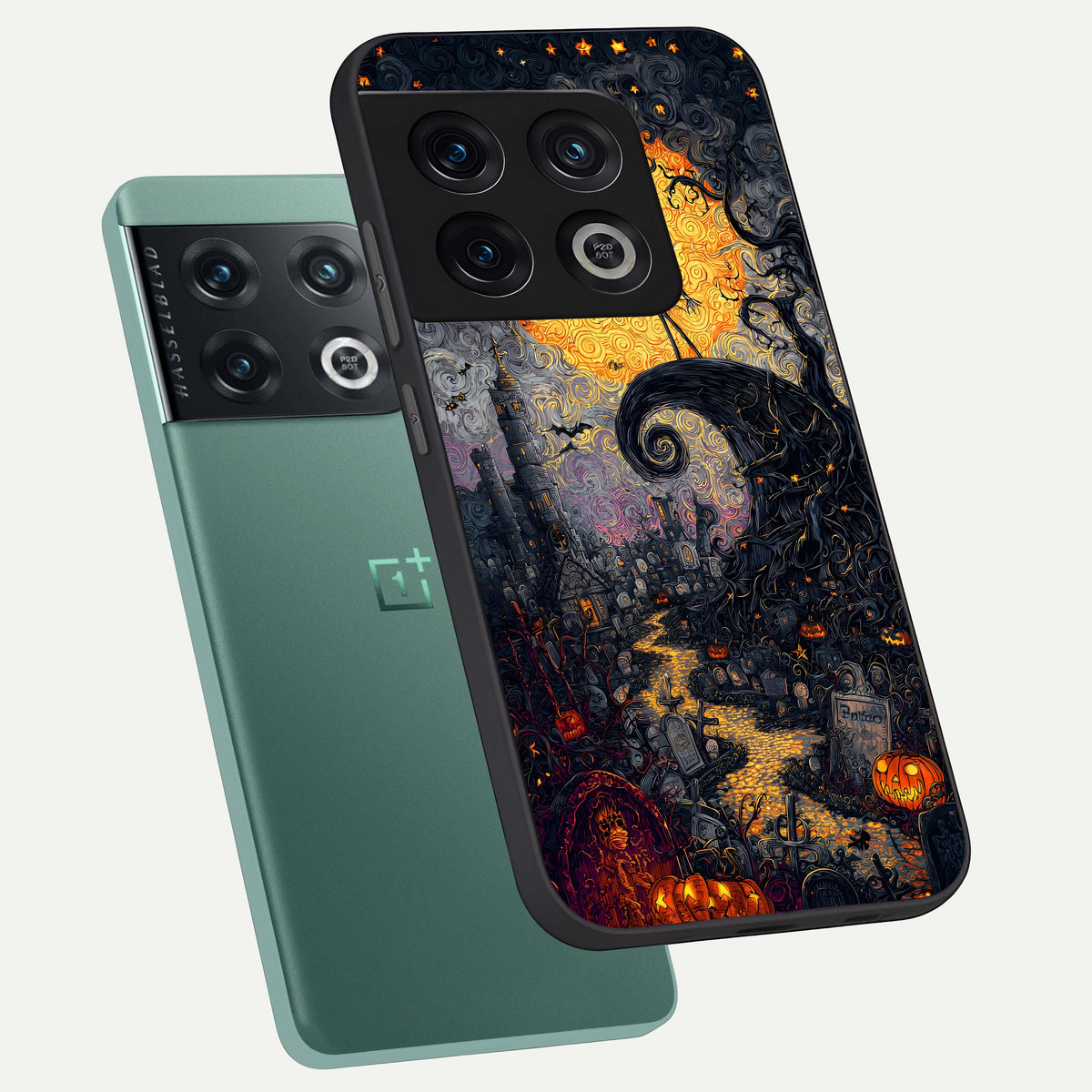  Pumpkin Moon Night phone case For OnePlus 10 Pro showing premium glass back cover with detailed artwork