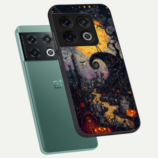  Pumpkin Moon Night phone case For OnePlus 10 Pro showing premium glass back cover with detailed artwork