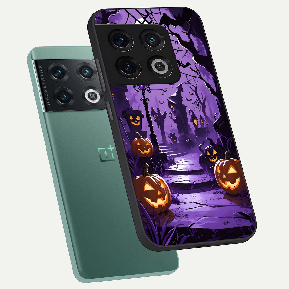 Pumpkin Patch Halloween phone case For OnePlus 10 Pro showing premium glass back cover with detailed artwork
