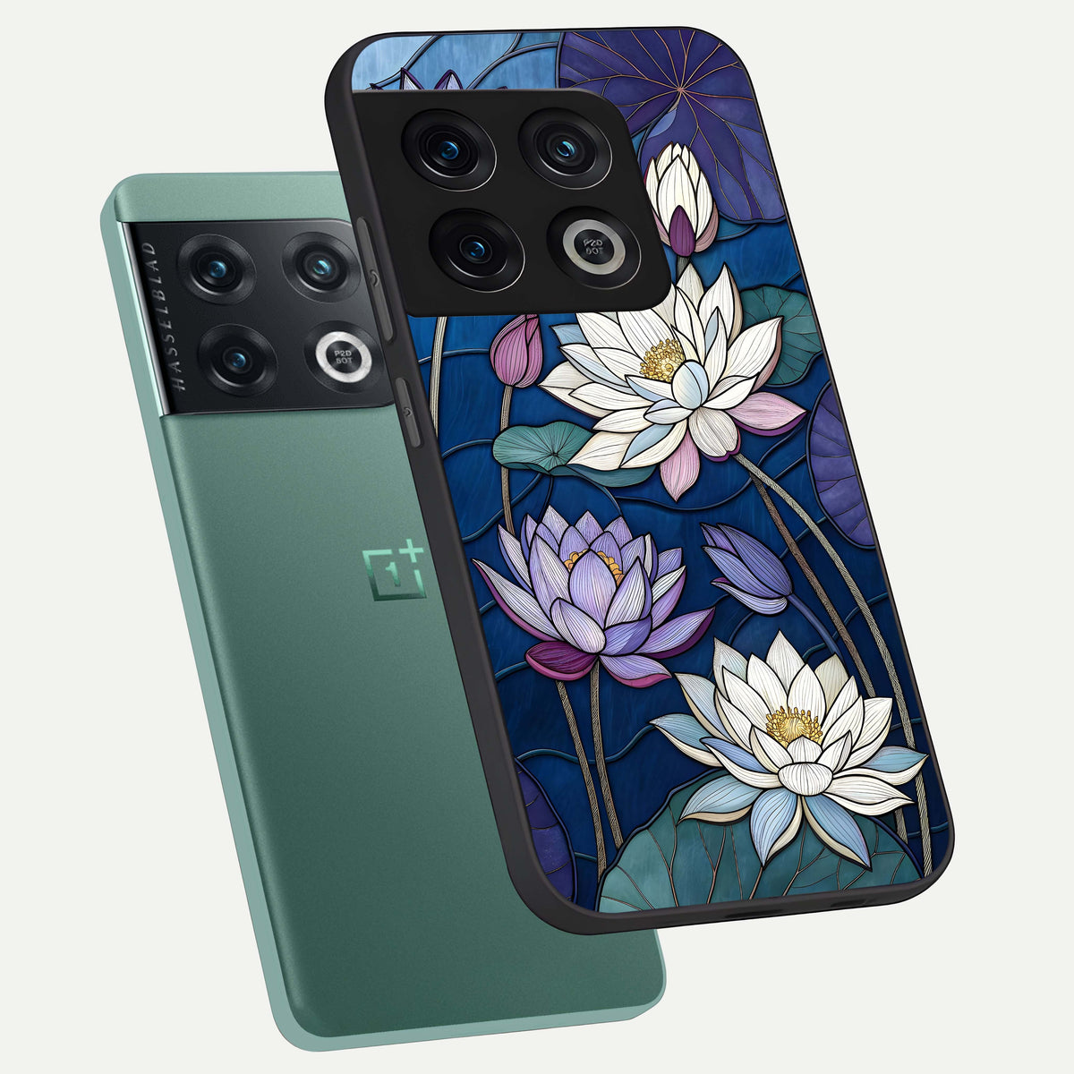  Purple Lotus Stained phone case For OnePlus 10 Pro showing premium glass back cover with detailed artwork
