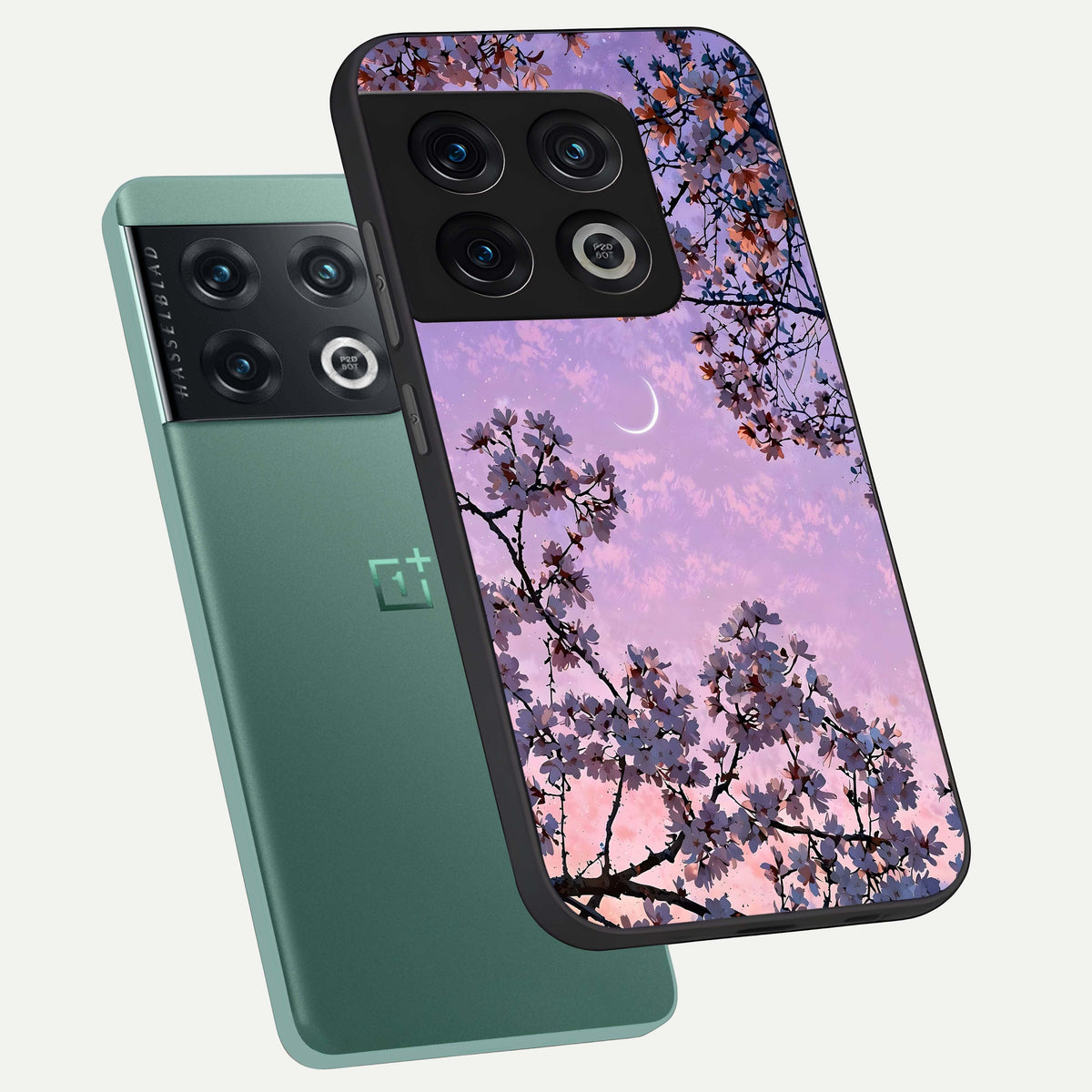  Purple Serenity Moon phone case For OnePlus 10 Pro showing premium glass back cover with detailed artwork