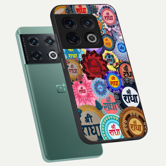  Radha Divine Bloom phone case For OnePlus 10 Pro showing premium glass back cover with detailed artwork