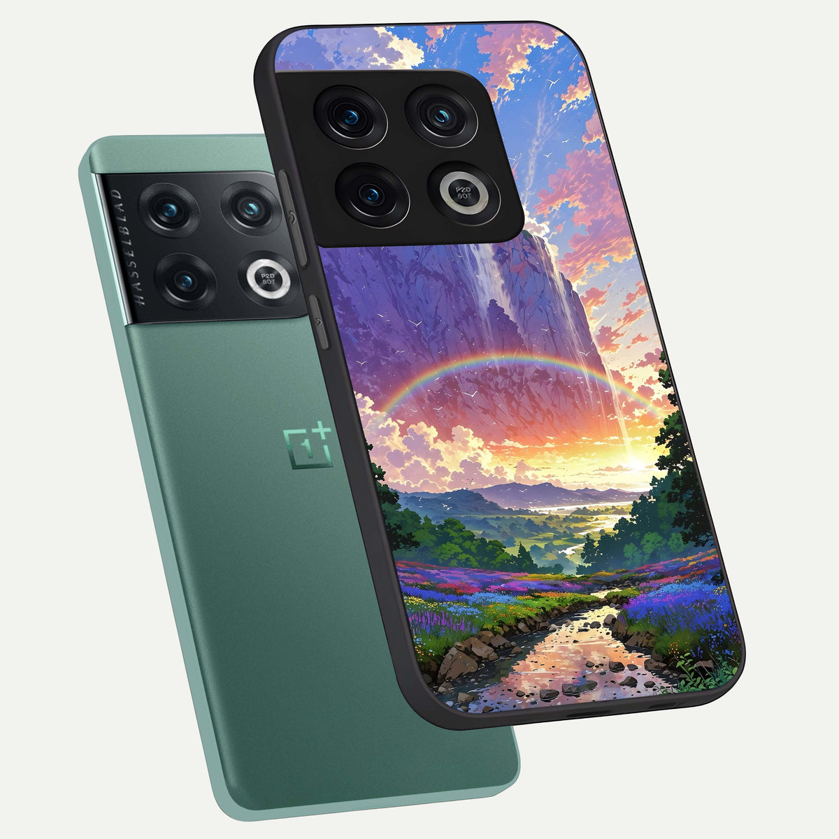  Rainbow Valley Dream phone case For OnePlus 10 Pro showing premium glass back cover with detailed artwork
