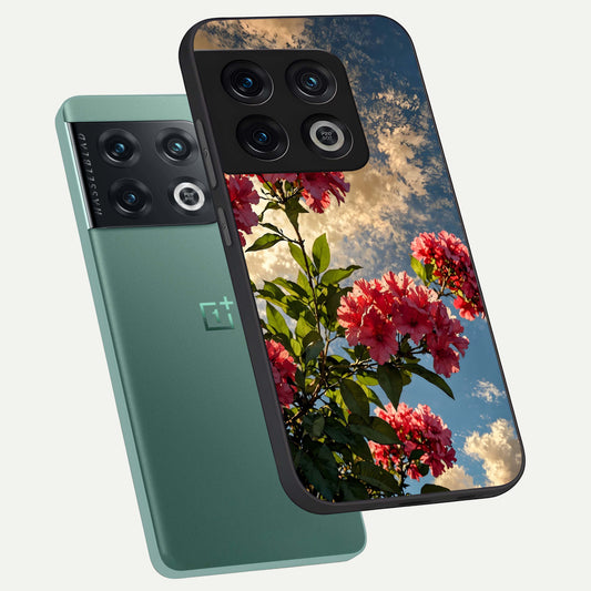 Red Bloom Skies phone case For OnePlus 10 Pro showing premium glass back cover with detailed artwork
