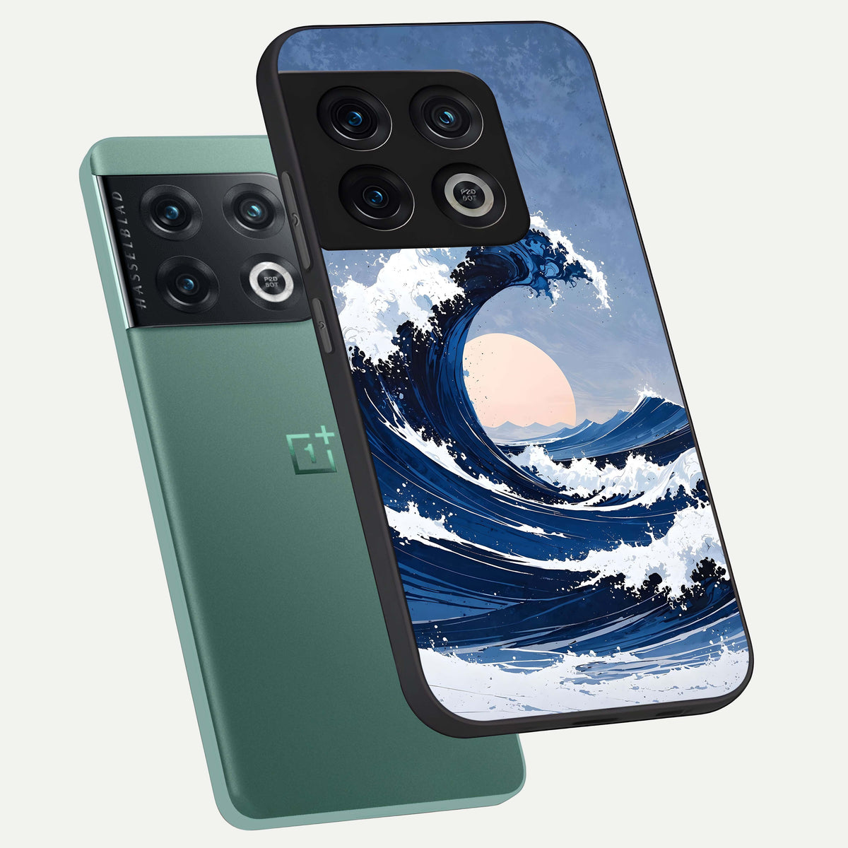  Rising Tide Power phone case For OnePlus 10 Pro showing premium glass back cover with detailed artwork