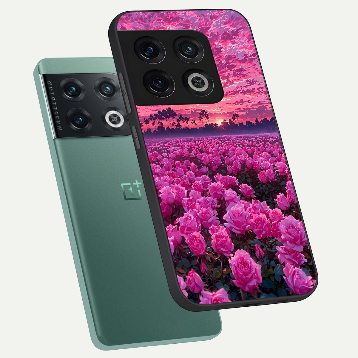  Rose Sunset Valley phone case For OnePlus 10 Pro showing premium glass back cover with detailed artwork