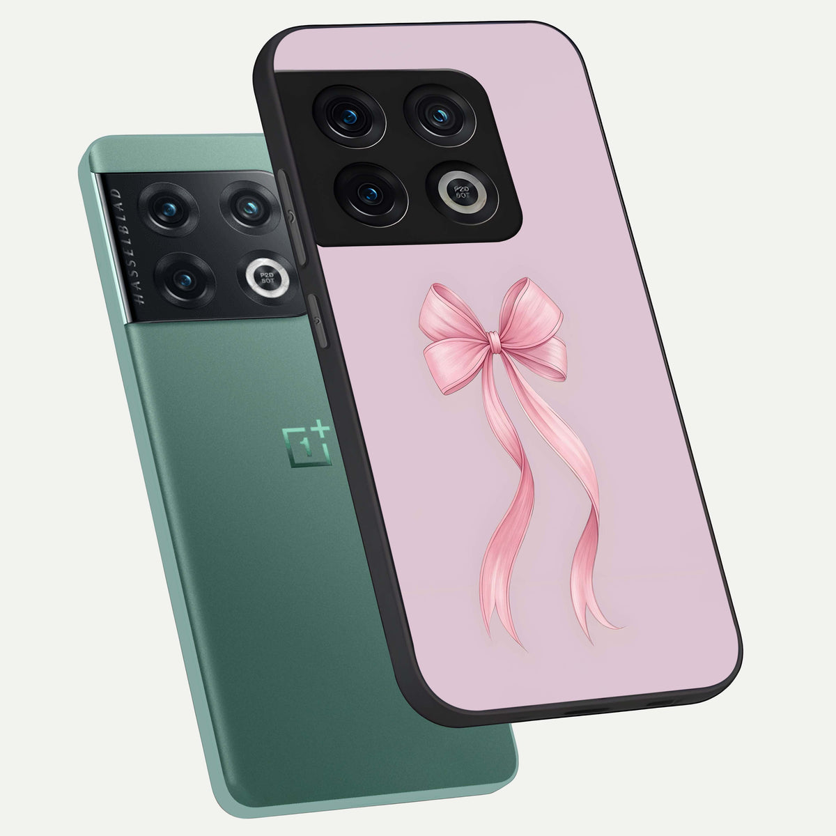  Soft Blush Bow phone case For OnePlus 10 Pro showing premium glass back cover with detailed artwork