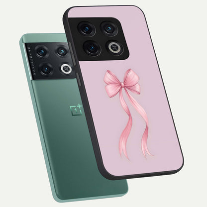  Soft Blush Bow phone case For OnePlus 10 Pro showing premium glass back cover with detailed artwork