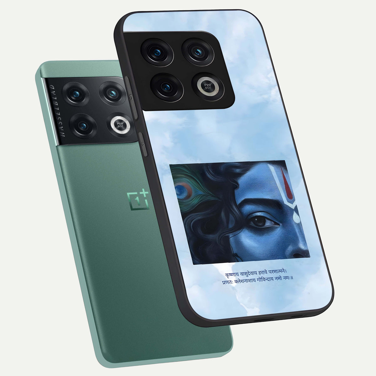  Spiritual Krishna phone case For OnePlus 10 Pro showing premium glass back cover with detailed artwork
