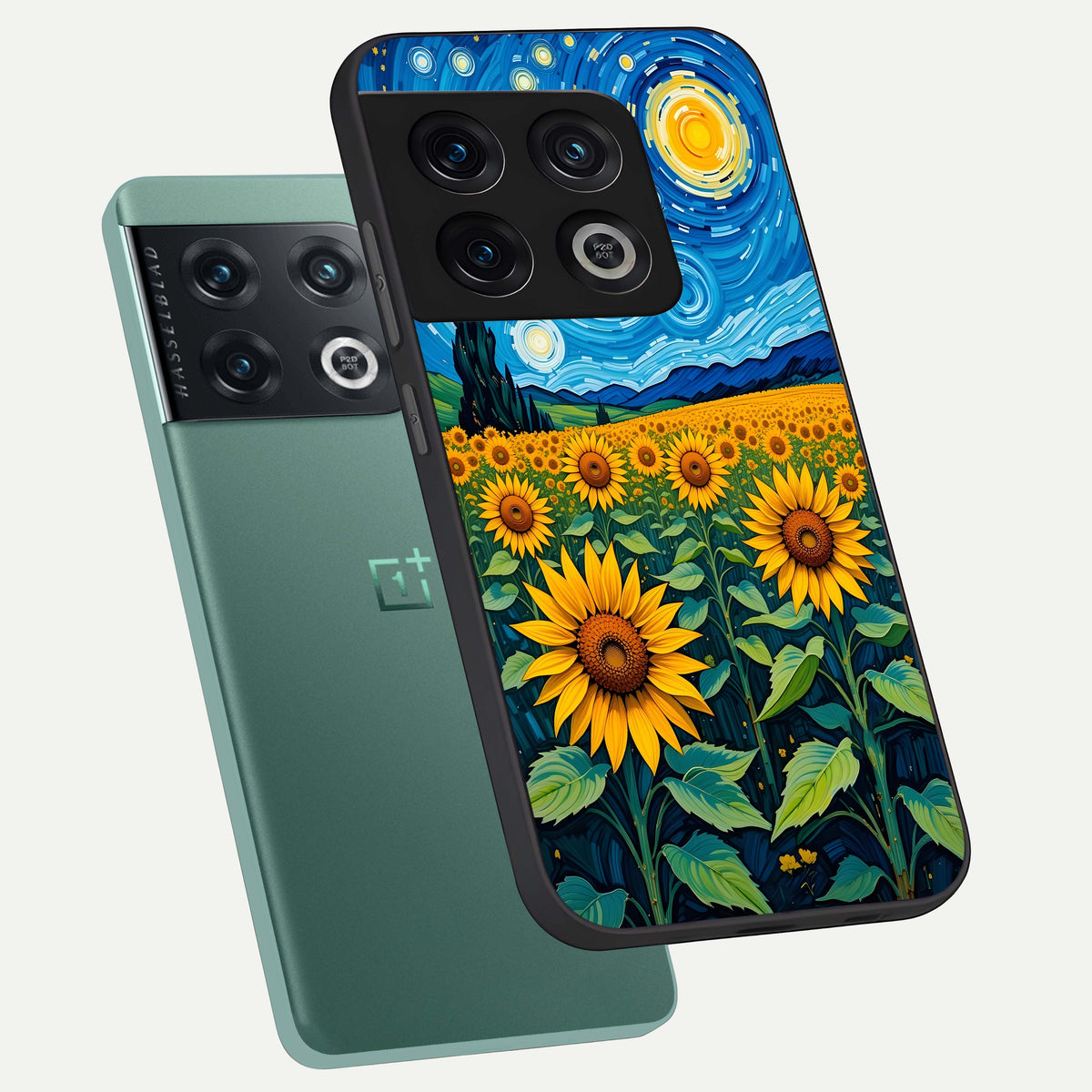  Starry Sunflower Dreams phone case For OnePlus 10 Pro showing premium glass back cover with detailed artwork