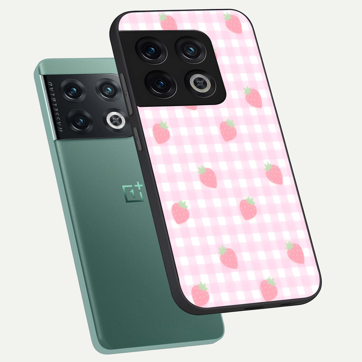  Strawberry Picnic Love phone case For OnePlus 10 Pro showing premium glass back cover with detailed artwork