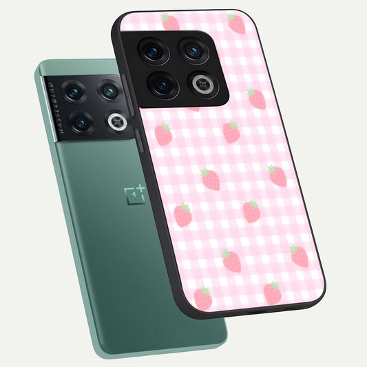  Strawberry Picnic Love phone case For OnePlus 10 Pro showing premium glass back cover with detailed artwork