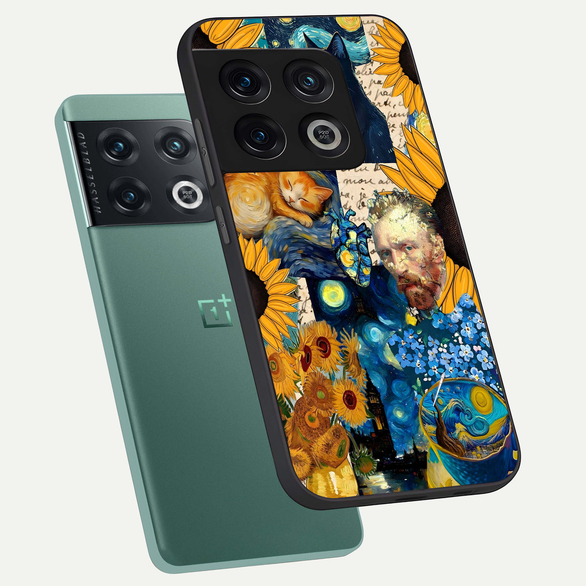  Sunflower Chic Mood Custom Name phone case For OnePlus 10 Pro showing premium glass back cover with detailed artwork
