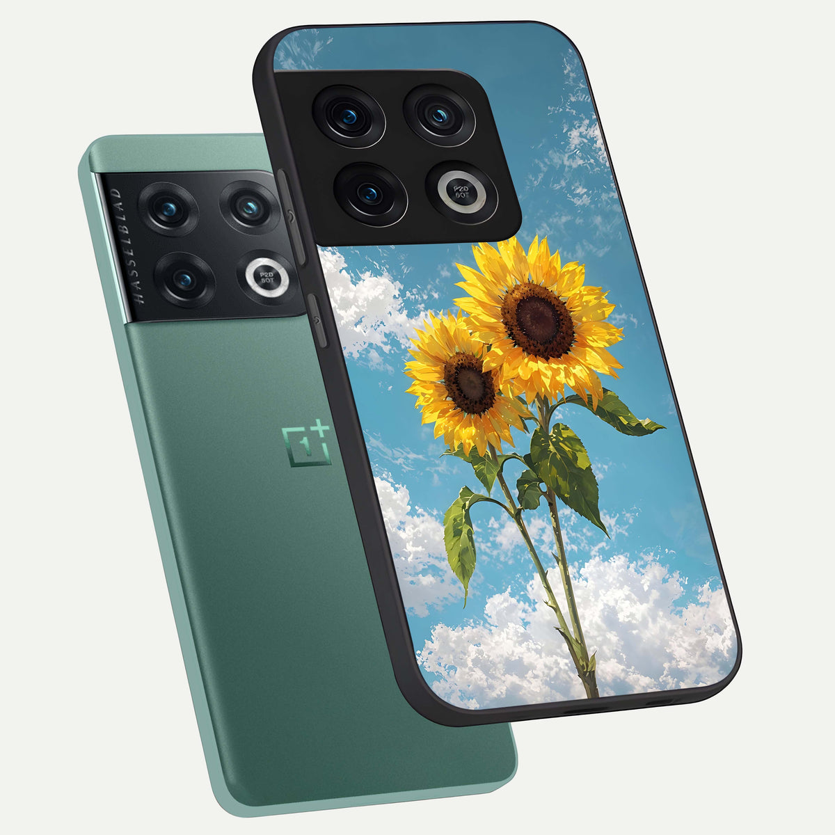  Sunlit Daisy Glow phone case For OnePlus 10 Pro showing premium glass back cover with detailed artwork