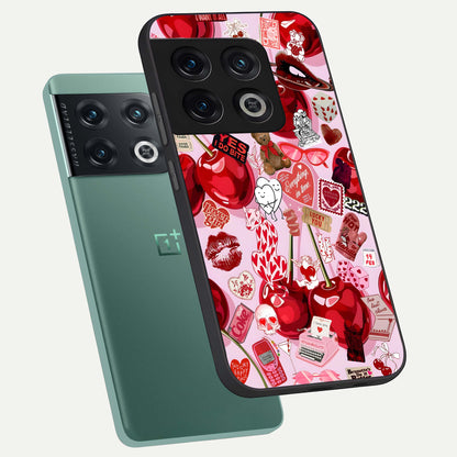  Sweet Cherry Chaos phone case For OnePlus 10 Pro showing premium glass back cover with detailed artwork