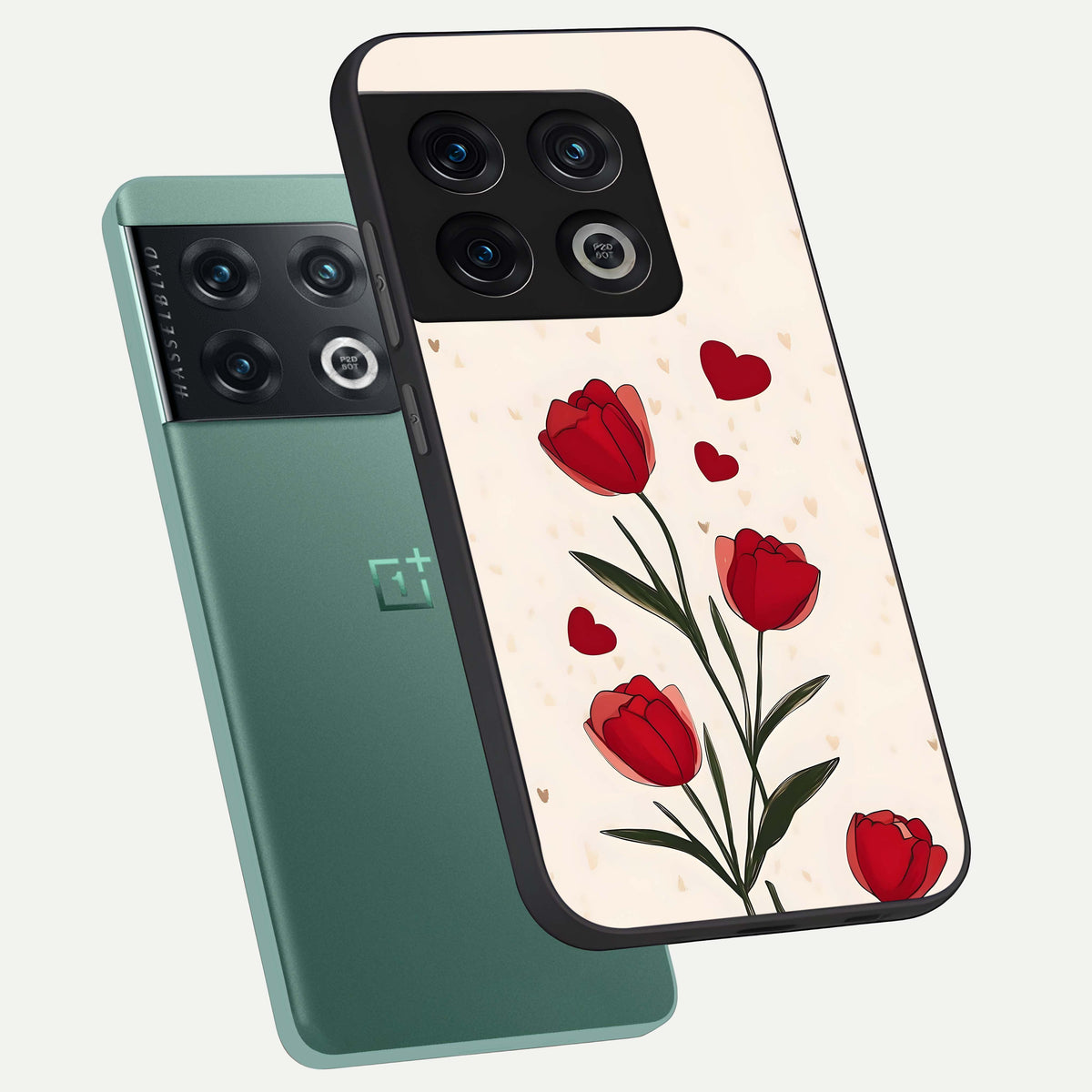  Tulip With Heart phone case For OnePlus 10 Pro showing premium glass back cover with detailed artwork