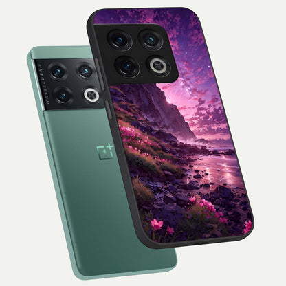  Twilight Blossom Coast phone case For OnePlus 10 Pro showing premium glass back cover with detailed artwork