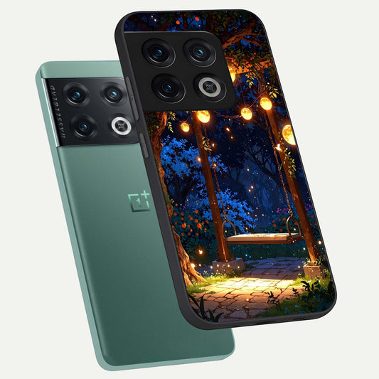  Twilight Garden Swing phone case For OnePlus 10 Pro showing premium glass back cover with detailed artwork