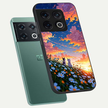  Two Cats Friends phone case For OnePlus 10 Pro showing premium glass back cover with detailed artwork