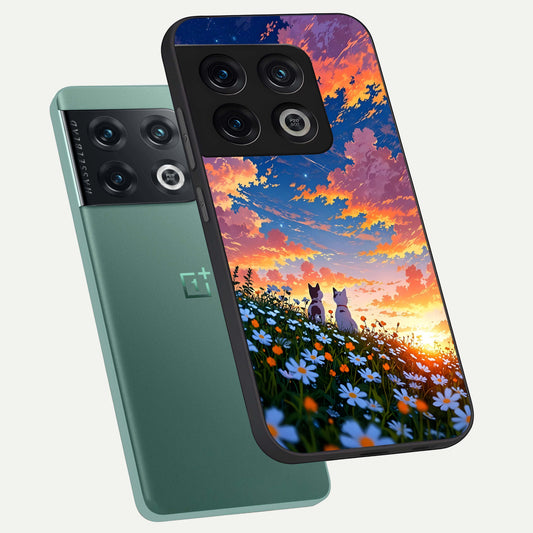  Two Cats Friends phone case For OnePlus 10 Pro showing premium glass back cover with detailed artwork