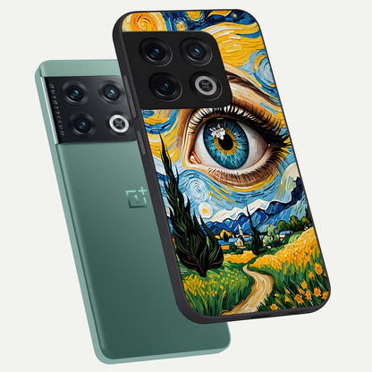  Van Gogh Eye phone case For OnePlus 10 Pro showing premium glass back cover with detailed artwork