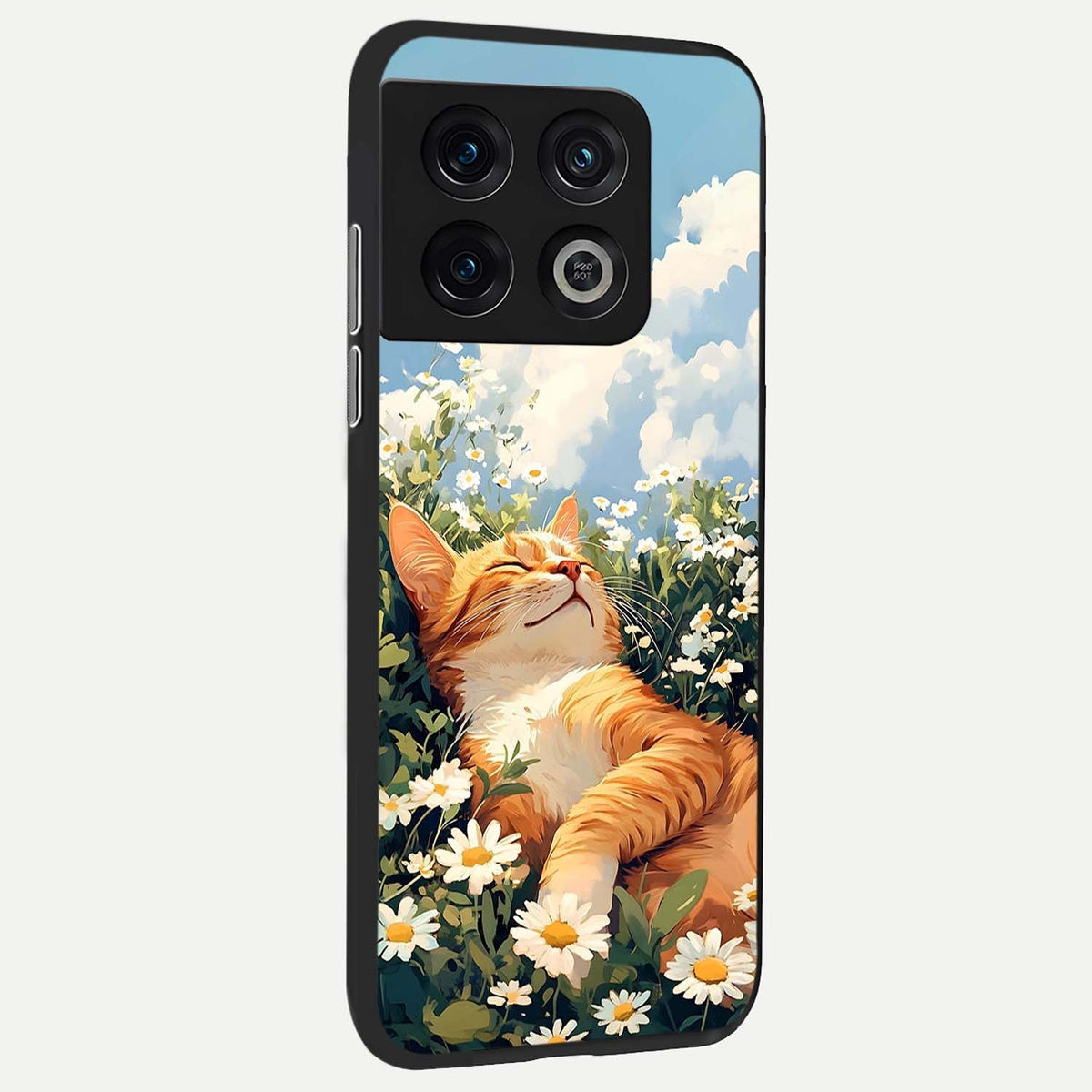  Cat And Flowers View back cover For OnePlus 10 Pro slim fit glass case with vibrant aesthetic design