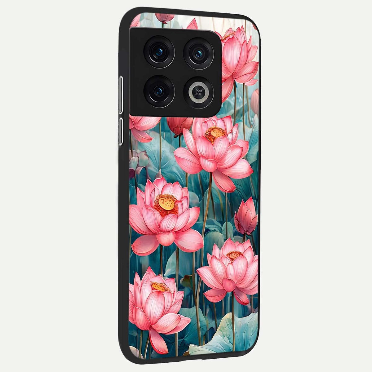  Celestial Pink Lotus back cover For OnePlus 10 Pro slim fit glass case with vibrant aesthetic design