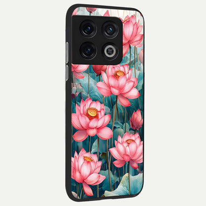  Celestial Pink Lotus back cover For OnePlus 10 Pro slim fit glass case with vibrant aesthetic design