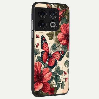  Crimson Butterfly Garden back cover For OnePlus 10 Pro slim fit glass case with vibrant aesthetic design