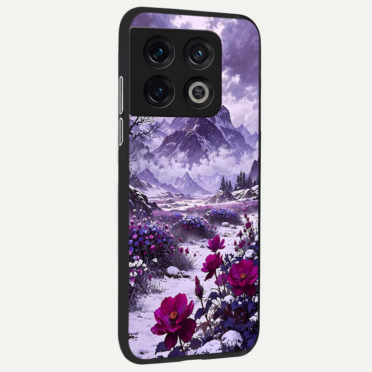  Flower Mountain View back cover For OnePlus 10 Pro slim fit glass case with vibrant aesthetic design