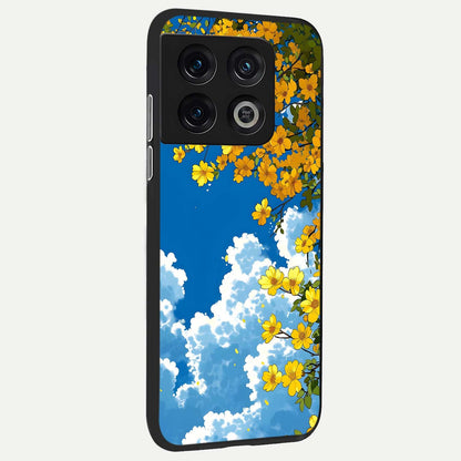  Golden Petal Sky back cover For OnePlus 10 Pro slim fit glass case with vibrant aesthetic design