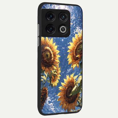  Heavenly Sunflower Rise back cover For OnePlus 10 Pro slim fit glass case with vibrant aesthetic design