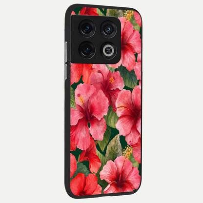  Hibiscus Pattern back cover For OnePlus 10 Pro slim fit glass case with vibrant aesthetic design