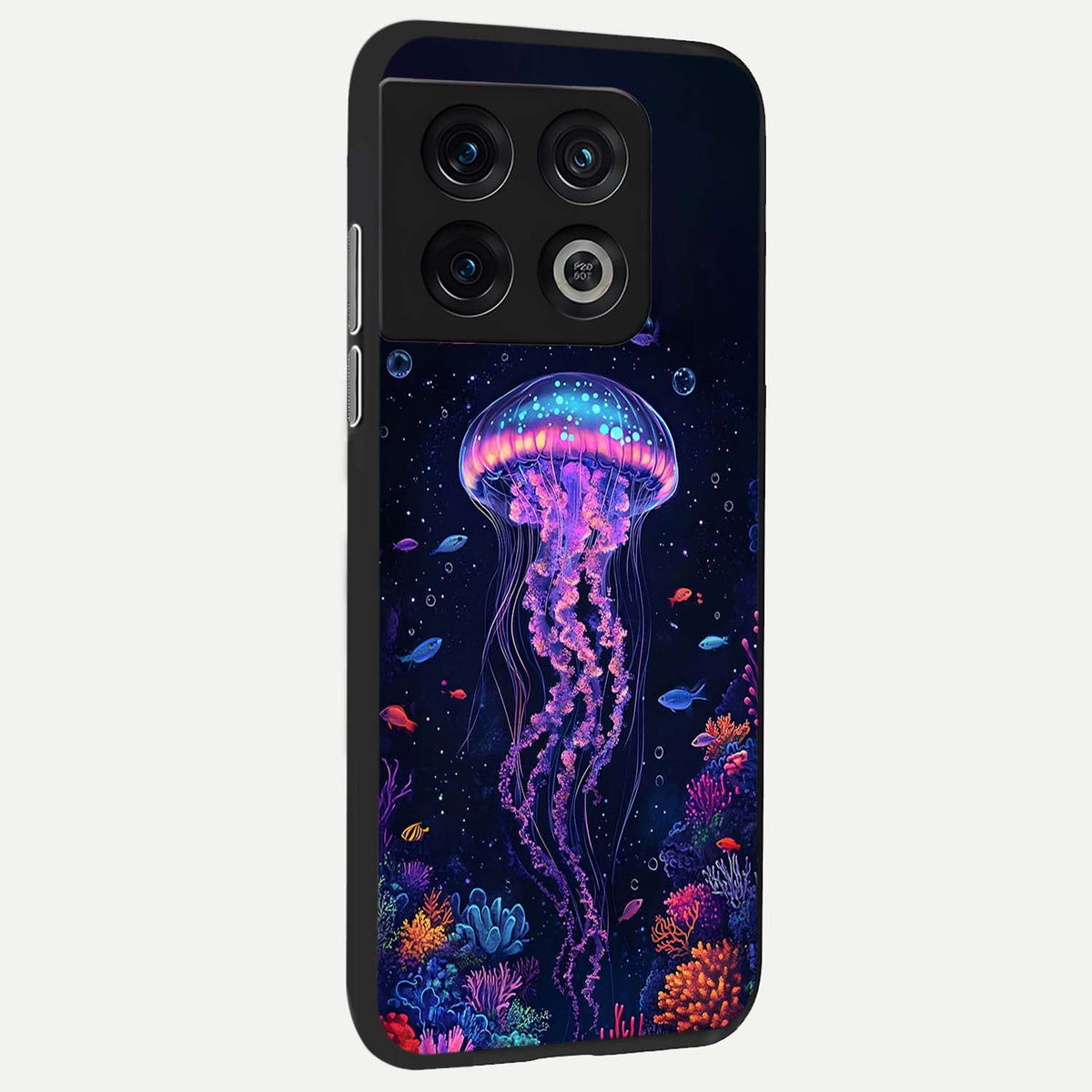  Neon Jellyfish back cover For OnePlus 10 Pro slim fit glass case with vibrant aesthetic design