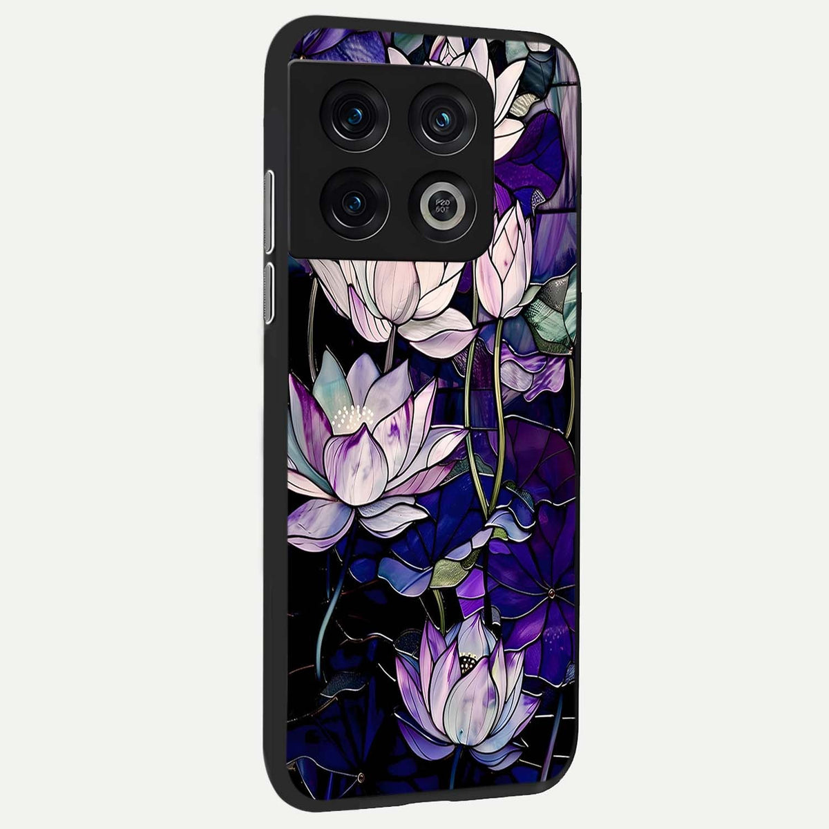  Purple Lotus Pattern back cover For OnePlus 10 Pro slim fit glass case with vibrant aesthetic design