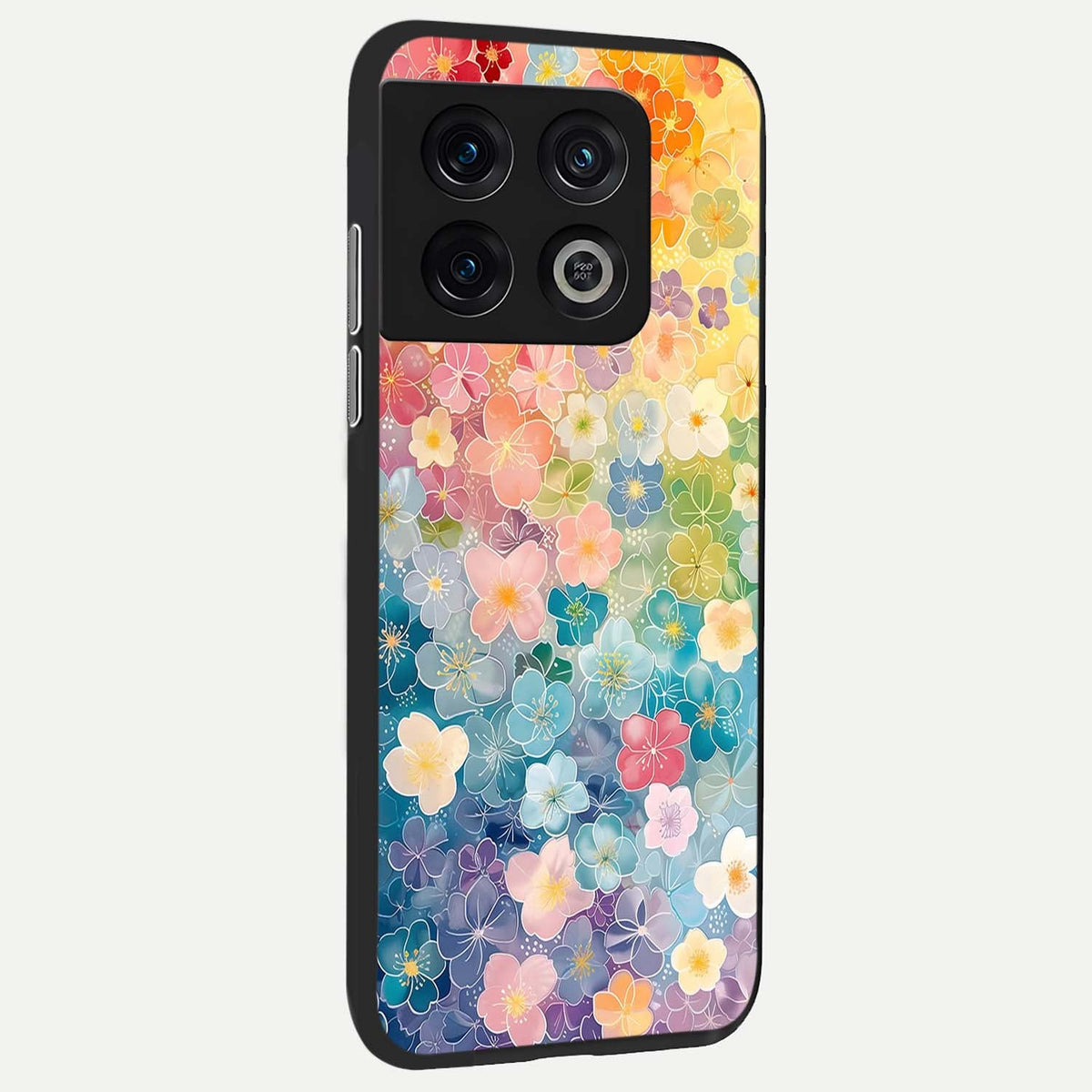  Rainbow Blossom Burst back cover For OnePlus 10 Pro slim fit glass case with vibrant aesthetic design