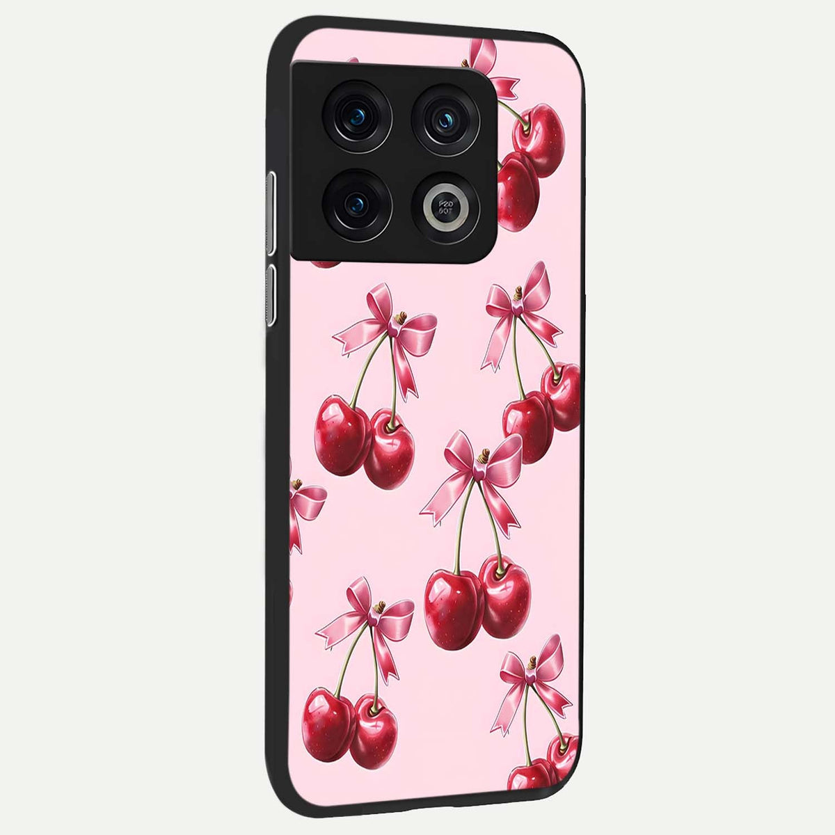  Red Cherries Pattern back cover For OnePlus 10 Pro slim fit glass case with vibrant aesthetic design