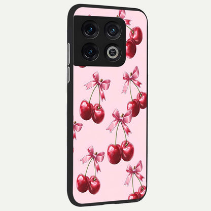  Red Cherries Pattern back cover For OnePlus 10 Pro slim fit glass case with vibrant aesthetic design