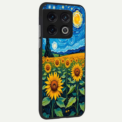  Starry Sunflower Dreams back cover For OnePlus 10 Pro slim fit glass case with vibrant aesthetic design