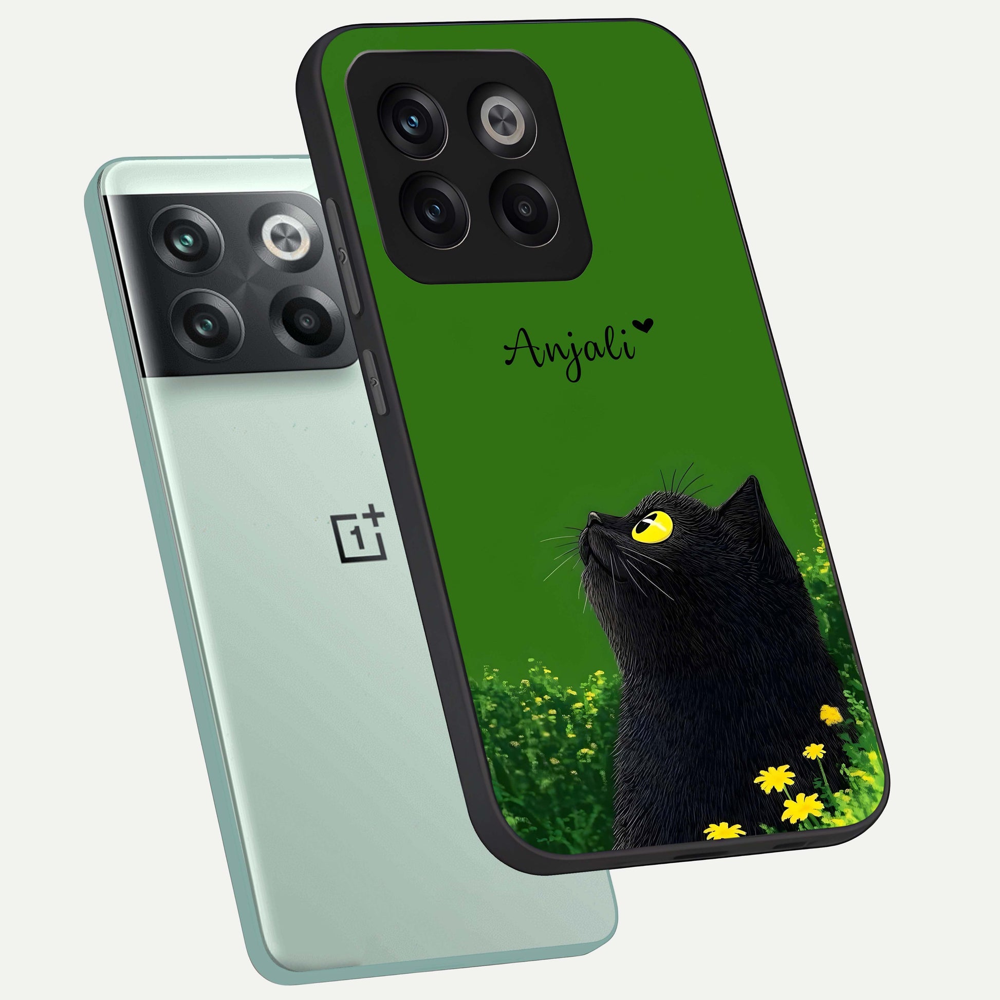 Emerald Cat Custom Name Glass Case displayed upright for custom-name focus and premium finish.