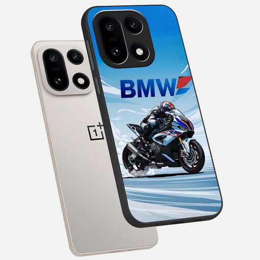  BMW Power Drift phone case For Oneplus 15 showing premium glass back cover with detailed artwork