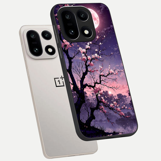  Blossom Pink Moon phone case For Oneplus 15 showing premium glass back cover with detailed artwork