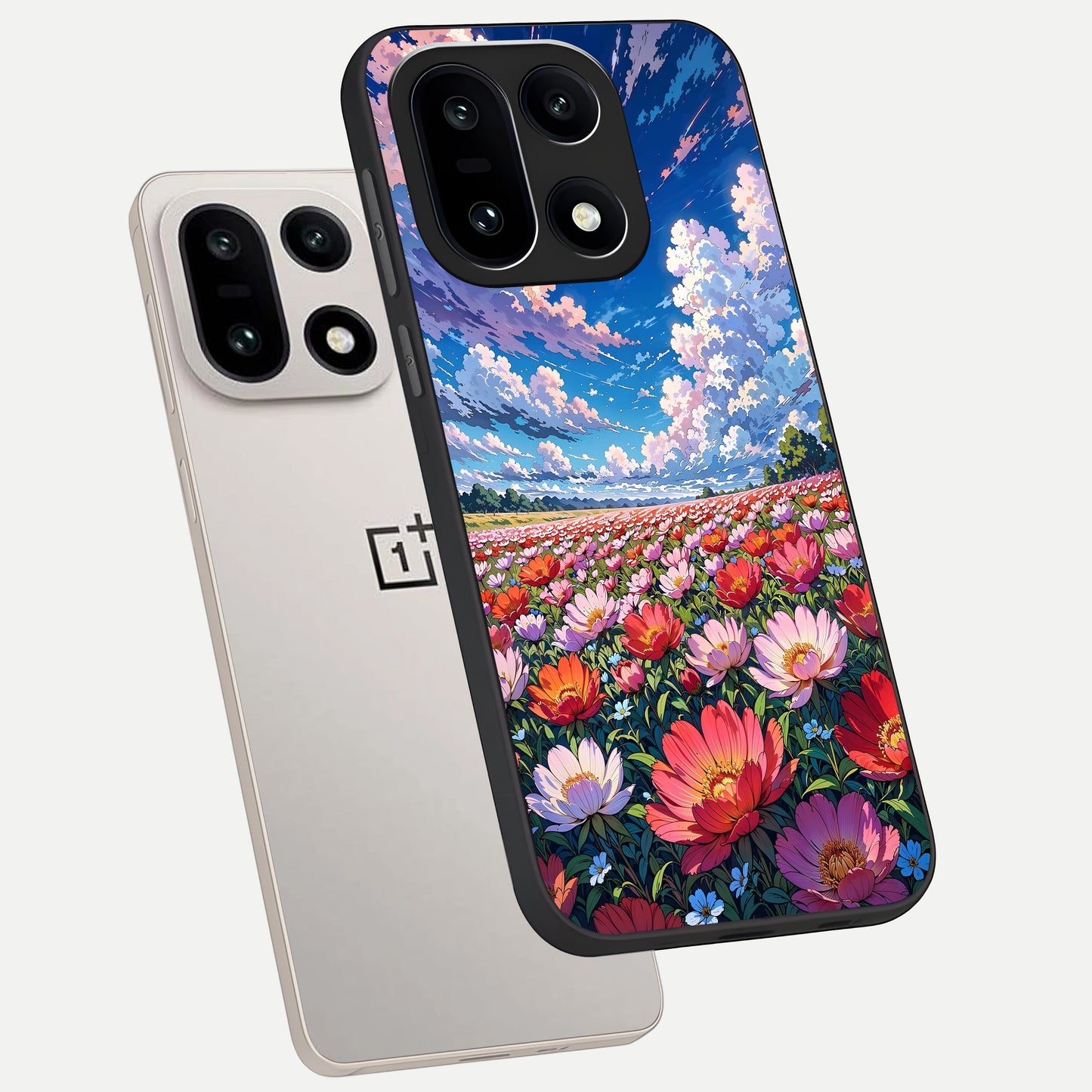  Blossom Sky Field phone case For Oneplus 15 showing premium glass back cover with detailed artwork