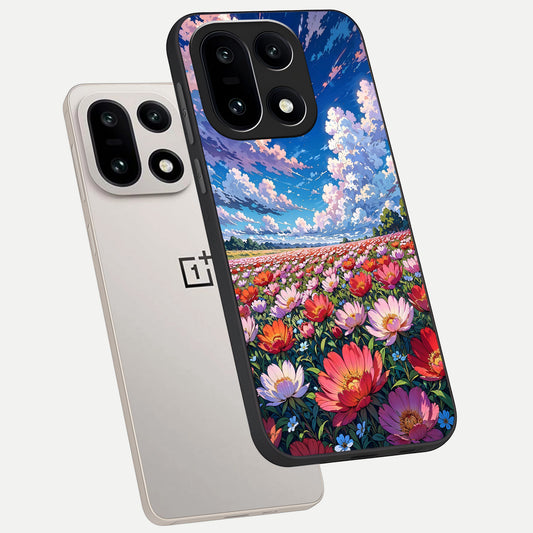  Blossom Sky Field phone case For Oneplus 15 showing premium glass back cover with detailed artwork