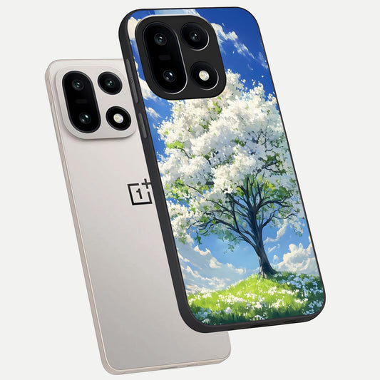  Blossom Sky Serenity phone case For Oneplus 15 showing premium glass back cover with detailed artwork